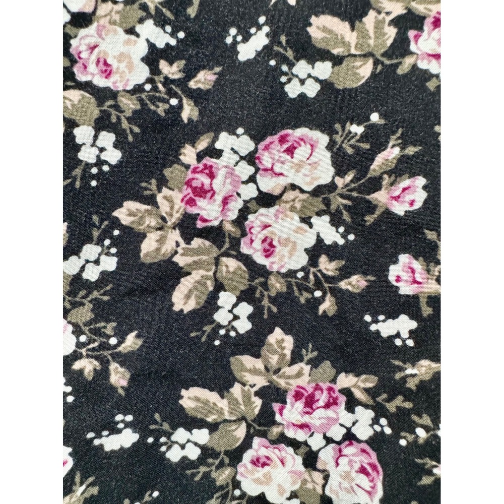 Love Fire Black Floral Lace Trim Tie Neck Blouse XL Pink Rose Long Sleeve Top - Picture 6 of 7